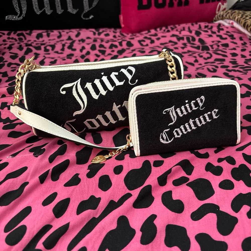 Juicy Couture Black and White Clutch and Wristlet Set